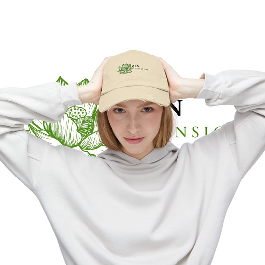 ZenTension Lotus Distressed Cap | 100% Cotton